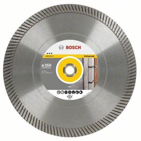 Bosch Best for Universal Turbo Diamond cutting disc 350 millimeters 20/25.40* millimeters 350 millimeters diameter 3.2 millimeters cutting width BOS-2608602678