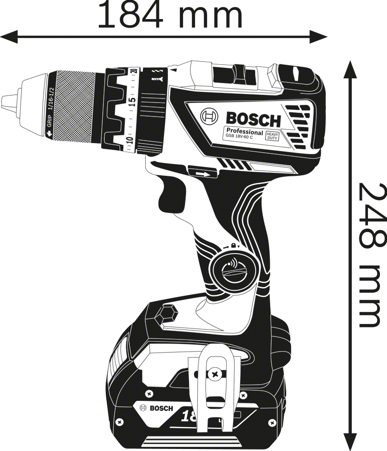 Bosch Blue GSB 18 V-60 C Cordless Impact Drill / Screwdriver 18V Loose Body in L-Boxx - 06019G2103