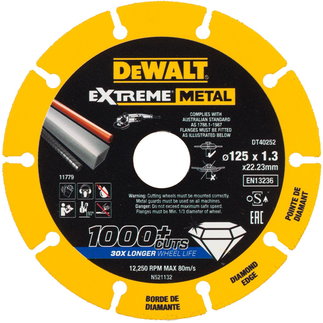 DT40252 Diamantsägeblatt 125x22,2x1,3mm. Kupfer, Metall, Alu VE=1