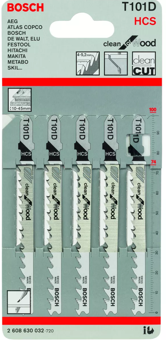 Bosch T 101 D Decoupeerzaagbladen Clean for Wood VE=5 - 2608630032