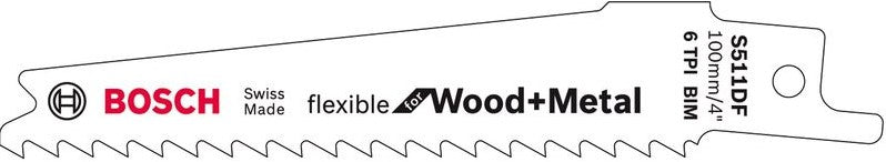 Bosch Blauw S511DF Reciprozaagblad Flexible voor Metaal en Hout 100x19x0,9mm VE=5