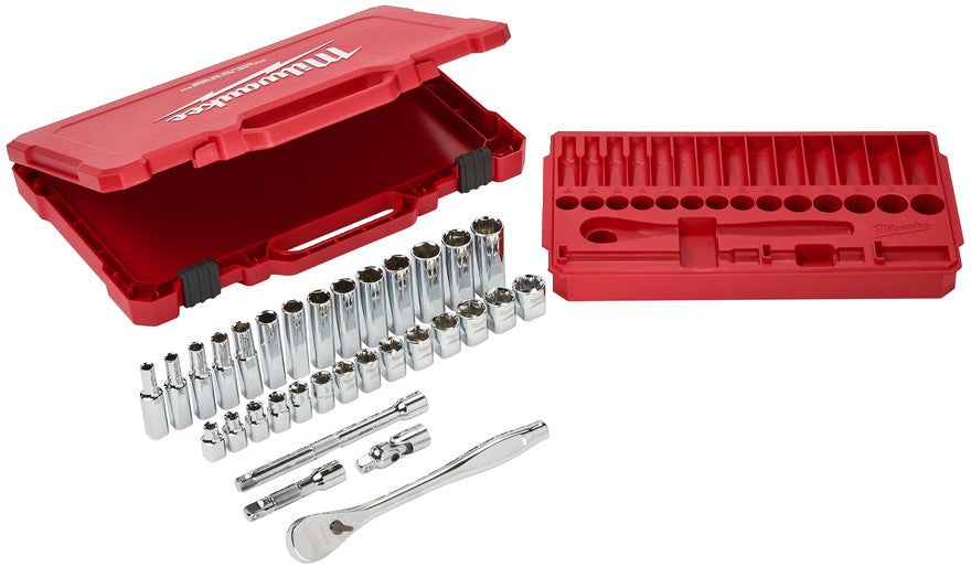 Milwaukee Ratchet + Socket Set 3/8 Drive 32 pc Ratchet + Socket Set Metric - 4932464945