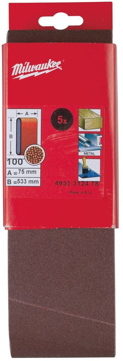 Milwaukee Schuurbanden 75 x 533 mm 75 x 533 GR 100-5 stuks - 4932312478