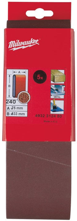 Milwaukee Sanding Belts 75 x 533 mm 75 x 533 GR 240-5 pieces - 4932312480