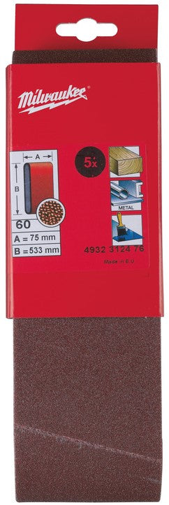 Milwaukee Sanding Belts 75 x 533 mm 75 x 533 GR 60-5 pieces - 4932312476