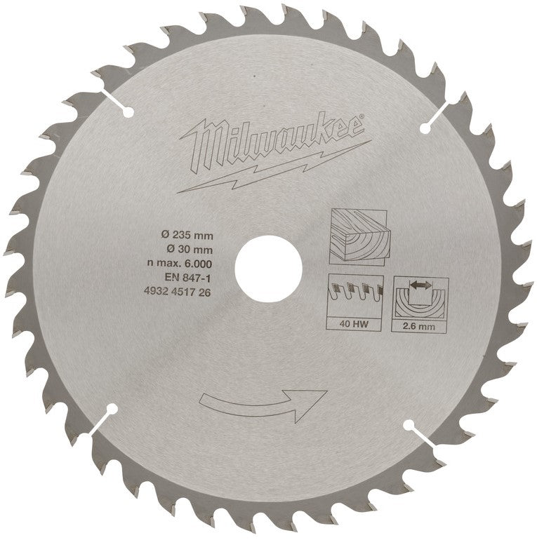 Milwaukee Hand Tool Circular Saw Blades Cirs 235 x 30 x 40Z -1 pc - 4932451726