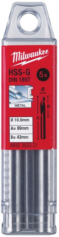 Milwaukee Metal drills HSS-Ground short - DIN 1897 - 5 and 10 pieces HSSGS 10.00 x 89 - 5 pieces - 4932352221
