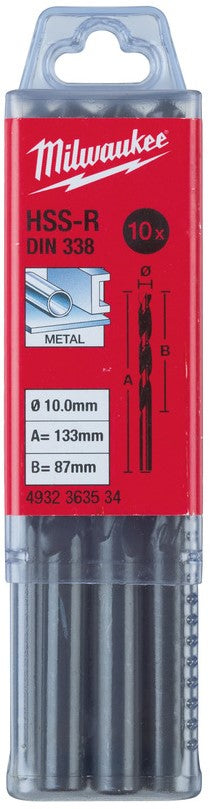Milwaukee Metaalboren HSS-Rollforged - DIN 338 - 5 en 10 stuks HSSR 10,0 x 133-10 stuks - 4932363534