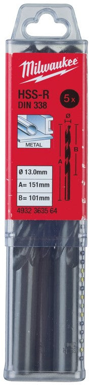 Milwaukee Metallbohrer HSS-rollgeschmiedet - DIN 338 - 5 und 10 Stück HSSR 13,0 x 151 - 5 Stück - 4932363564