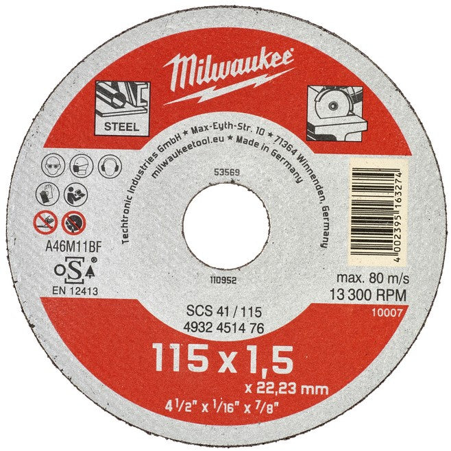 Milwaukee Dunne metaal snijschijf, contractor series SCS 41/115 x 1,5 x 22 mm opdrachtnemer series - 4932451476