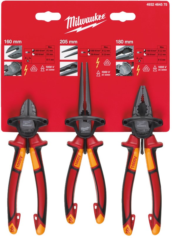 Milwaukee VDE 3 Piece Pliers Set VDE 3 Piece Plier Set - 4932464575