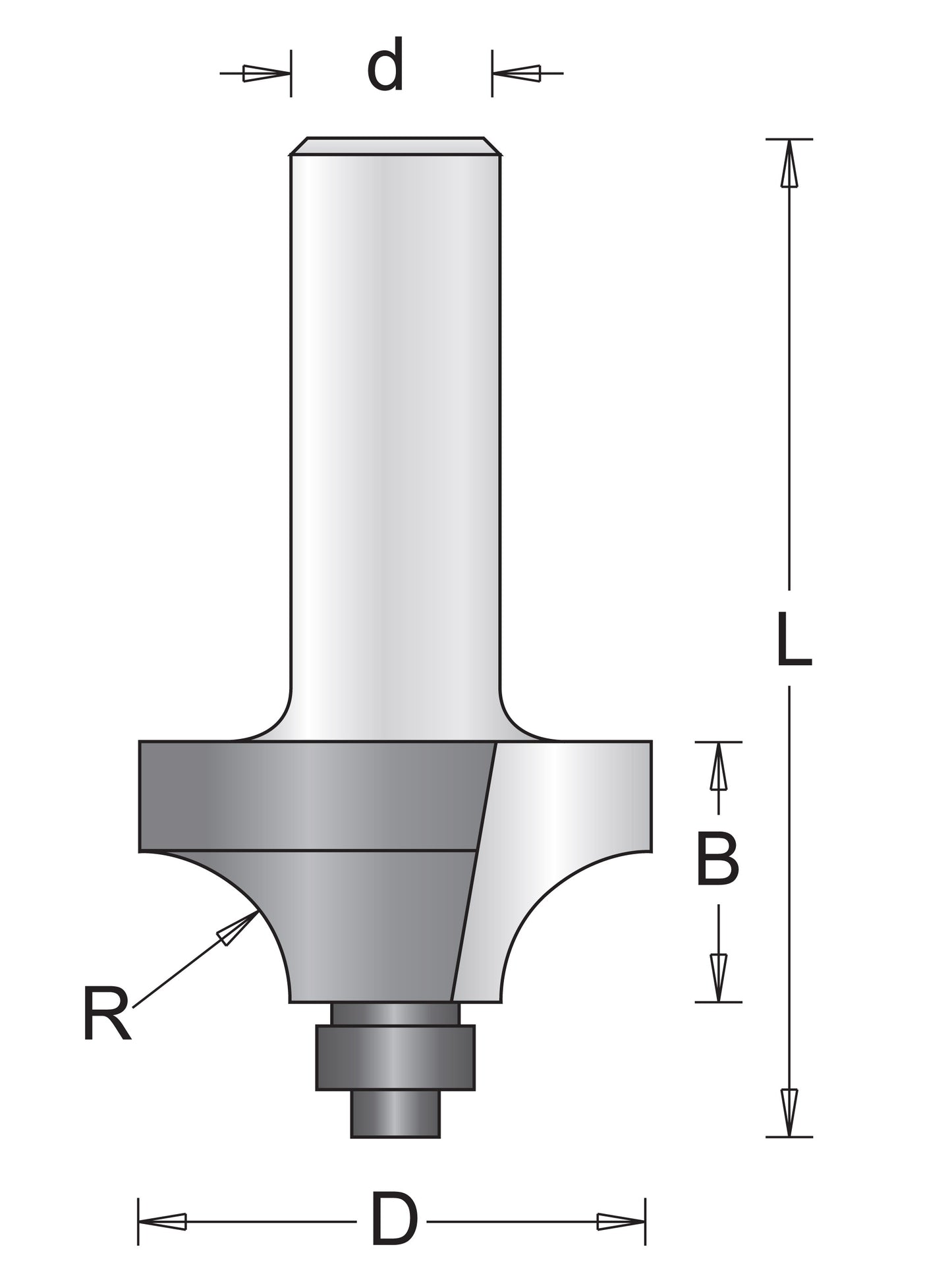 6 mm rounding cutter with bottom bearing 28.6 x 49 x 7.9 mm - 754034