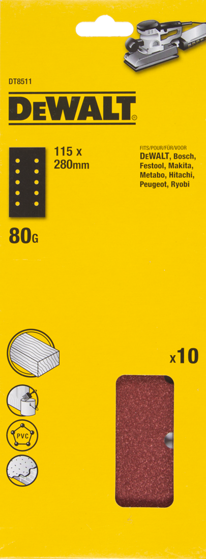 DT8511 P80 Sandpaper 1/2 115x280mm PU=10