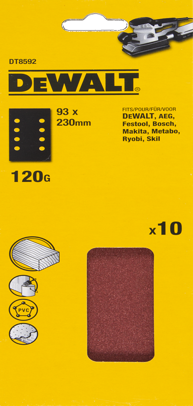 DT8592 P120 Sandpaper 93x230mm PU=10