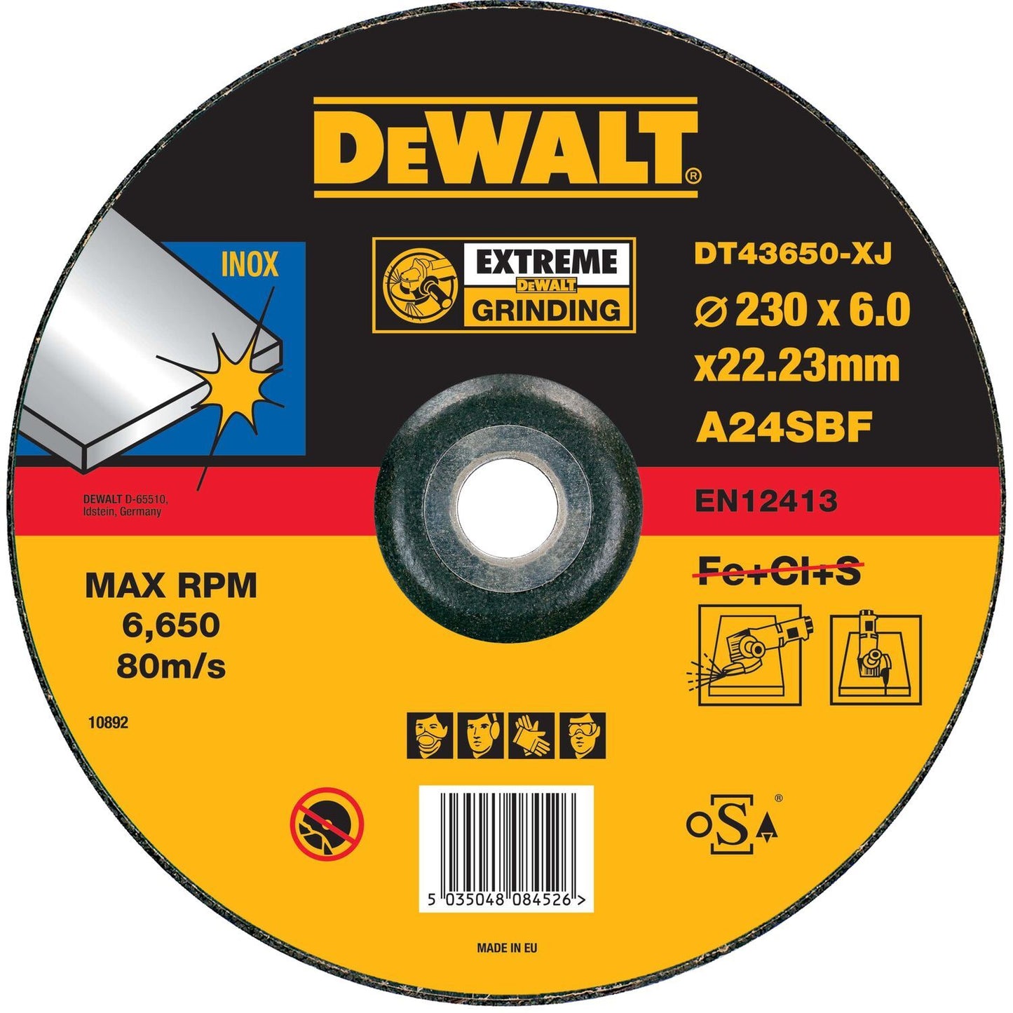 DT43650 Afbraamschijven EXTREME verzonken centrum, inox 230mm. DEW-DT43650-XJ