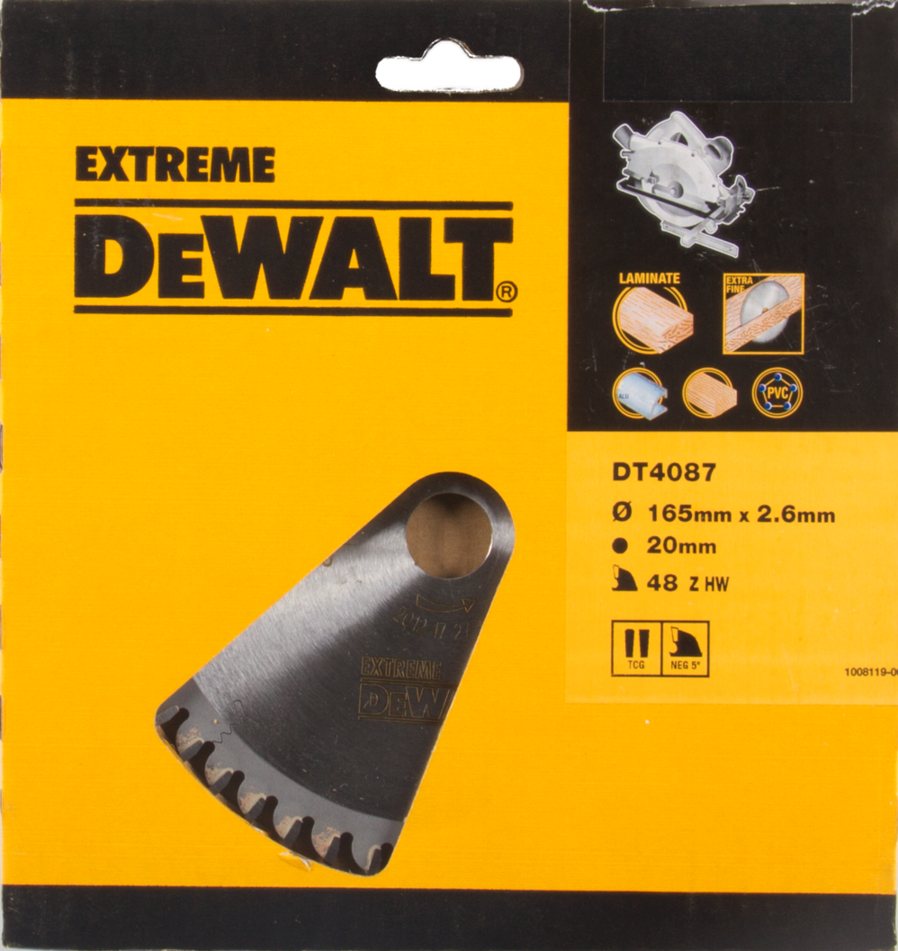 DT4087 Kreissägeblatt TCG 165x20mm 48T Extra feine Ausführung
