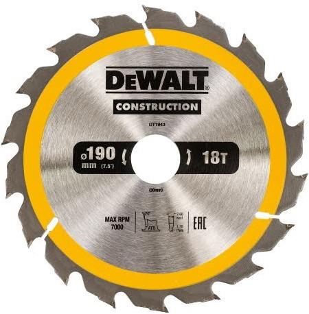 DT1943 Circular saw blade 190x30mm 18T (AC) Wood (with nails)