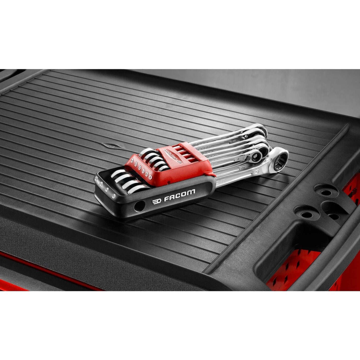 Anti-Slip Ring Spanner Set with Ratchet in Holder - 10 pcs - 467B.JP10PB