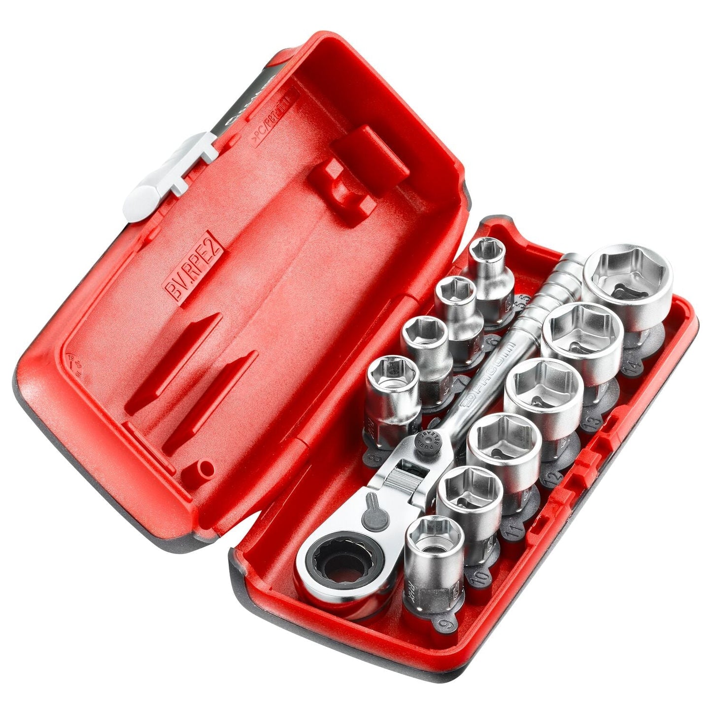 Socket set 1/4" 6-point with Push-through ratchet R.180HX - RXPICOPB