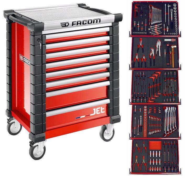 Tool trolley 8 drawers, with 5 filled drawers (FOAM MODULES) - Red - JETCMM175BNL