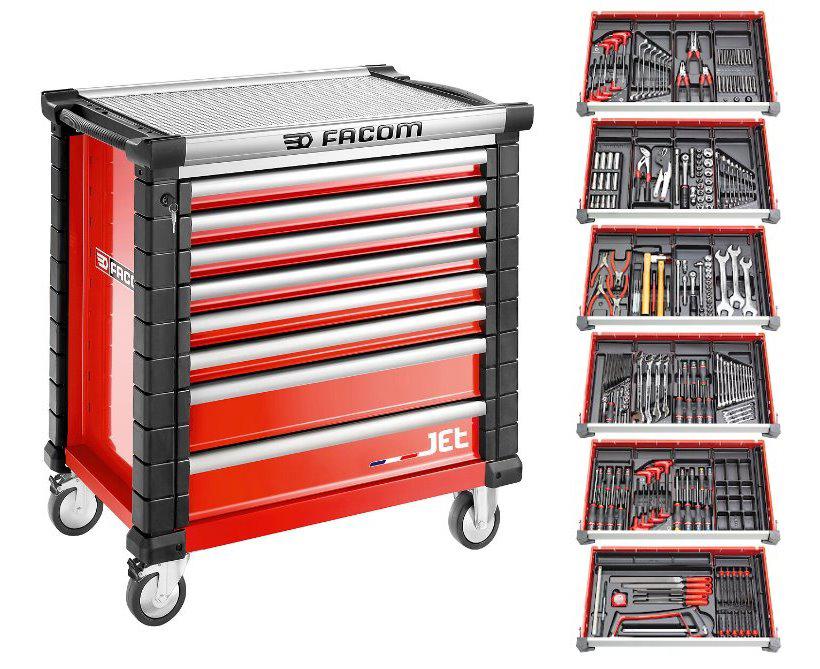 Gereedschapswagen 9 laden, met 8 gevulde laden - Rood - JETCM215BNL