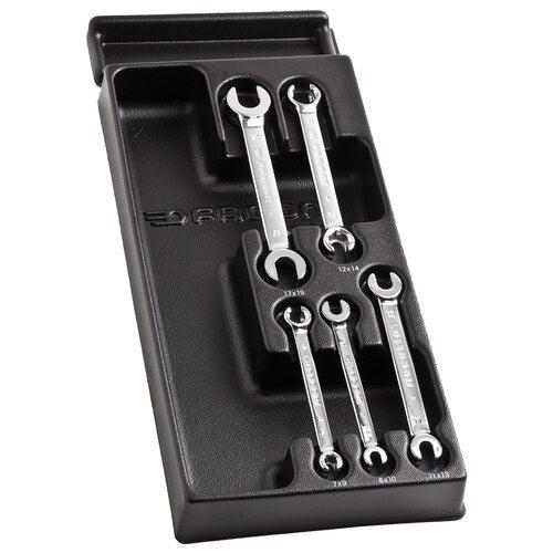 Module of straight open ring wrench with collar, metric sizes in a plastic - MOD.43