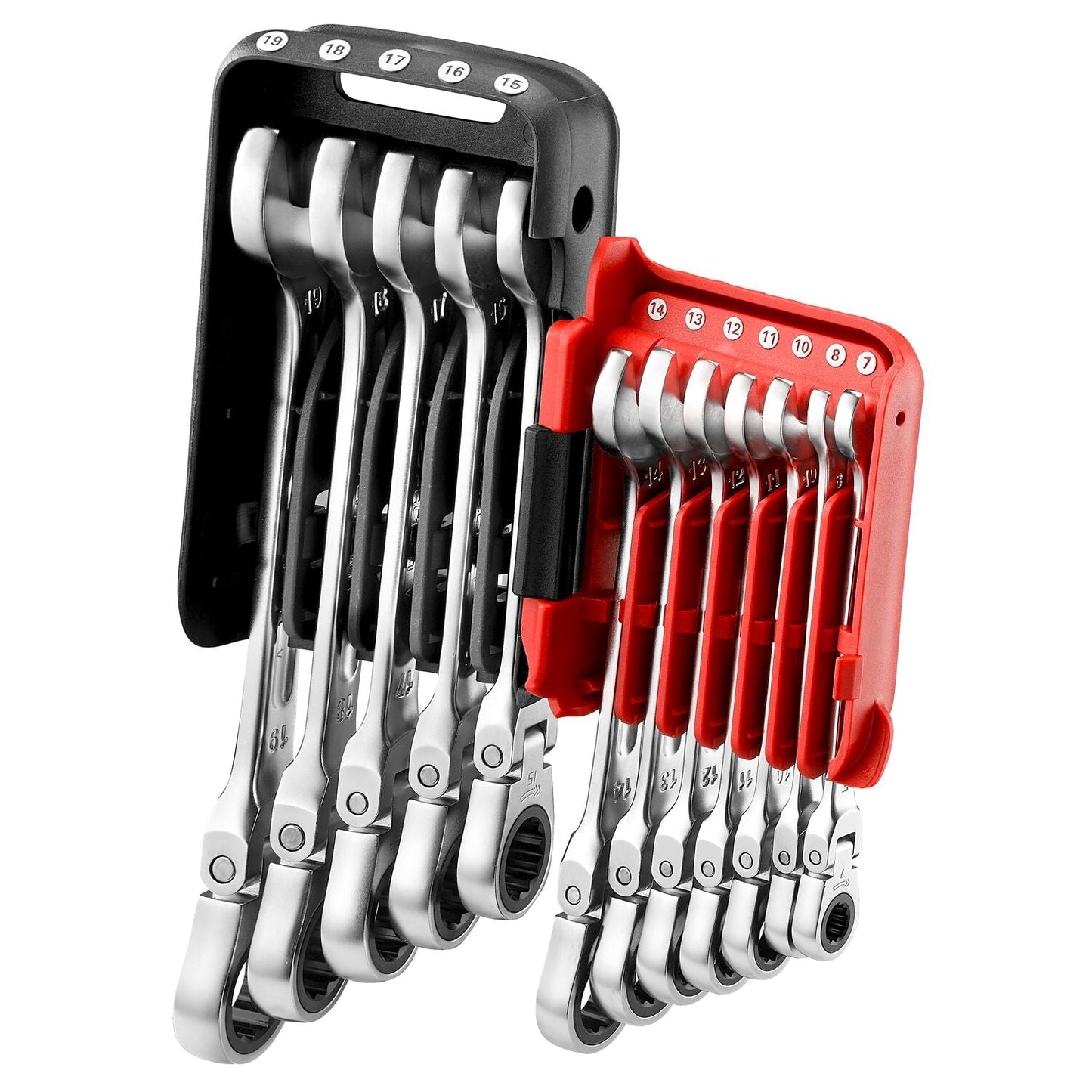 Scharnierende Anti-Slip Ringsteeksleutelset met ratel in Houder - 12-delig - 467BF.JP12PB