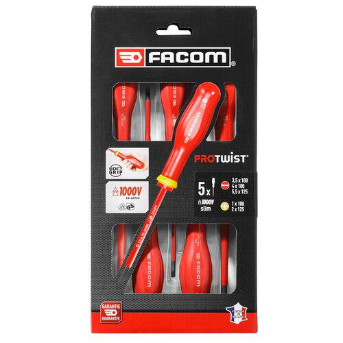 set of 5 1000V Extra thin blade screwdrivers: slotted and PH - ATP.J5TVEPB
