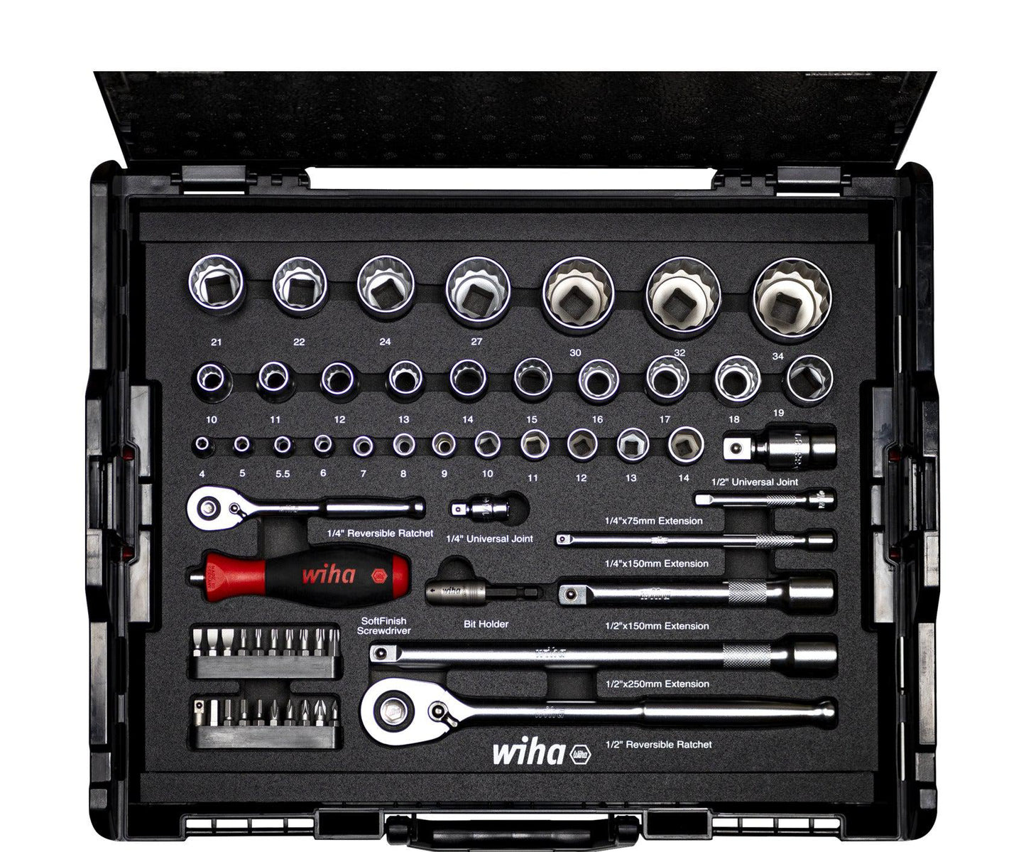 Socket wrench and bit set 1/4" and 1/2" 60 pcs. incl. L-Boxx - 44685