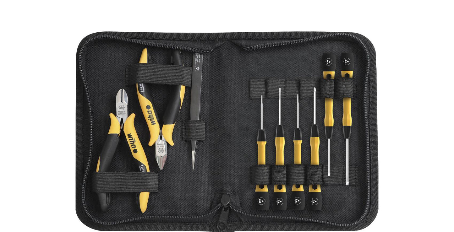 Gereedschapset ESD tangen, schroevendraaiers, pincet 10-delig incl. gereedschapetui - 43994
