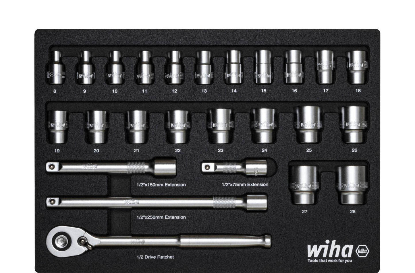 Ratchet wrench set 1/2" 26 pcs incl. foam insert - 44740