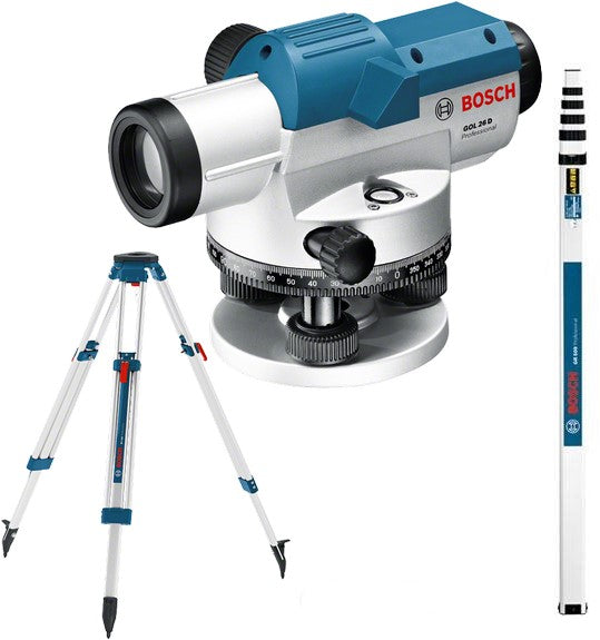 Bosch Blauw GOL 26 D Optisch Waterpastoestel + Statief BT 160 + Meetlat GR 500 in Koffer