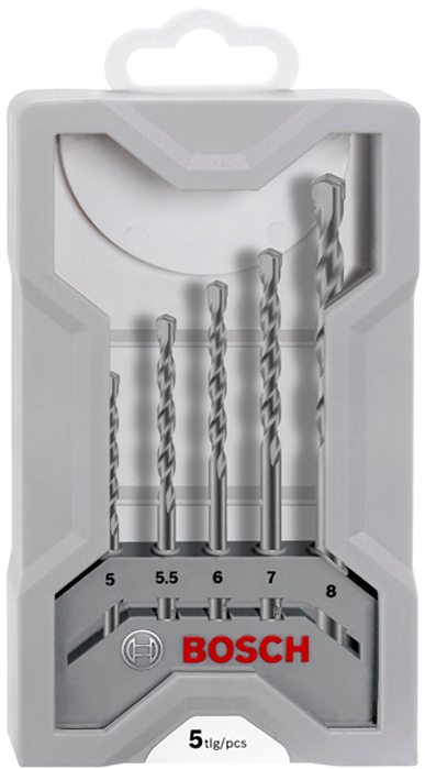 Bosch Silver Percussion 5-delige betonborenset 5.0 / 5.5 / 6.0 / 7.0 / 8.0 millimeter     BOS-2607017081