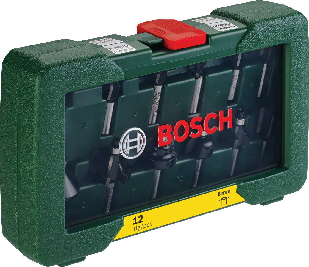 Bosch 12-delige hardmetalen frezenset (8 mm opnameschacht)