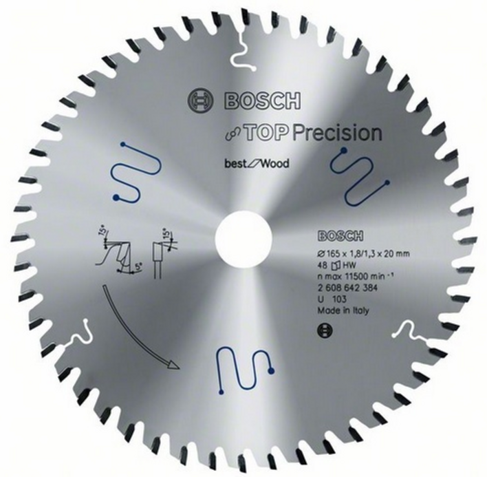 Bosch Blue Top Precision Best for Wood Circular Saw Blade 165x20mm 48T - 2608642384