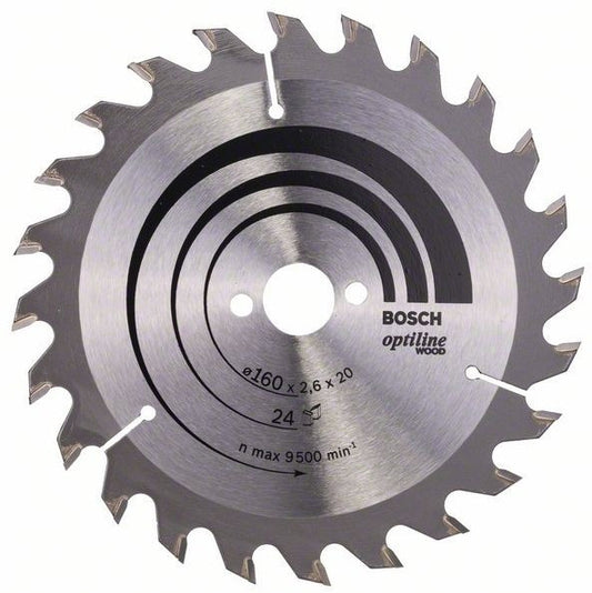 Bosch Blauw Optiline Wood Cirkelzaagblad 160x2.6/1.6x20mm 24T