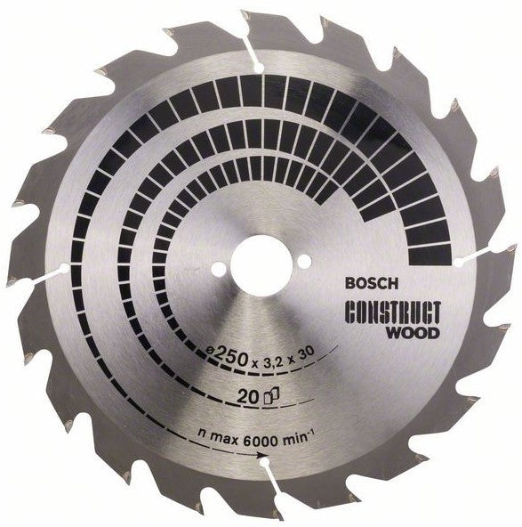 Bosch Blue Construct Wood Circular Saw Blade 250x3.2/2.2x30mm 20T