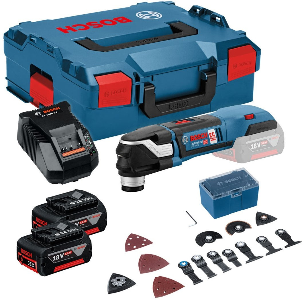 Bosch Blauw GOP 18V-28 Click & Go Multitool 18V + 2x 5.0 Accu's + Accessoires - 06018B6003