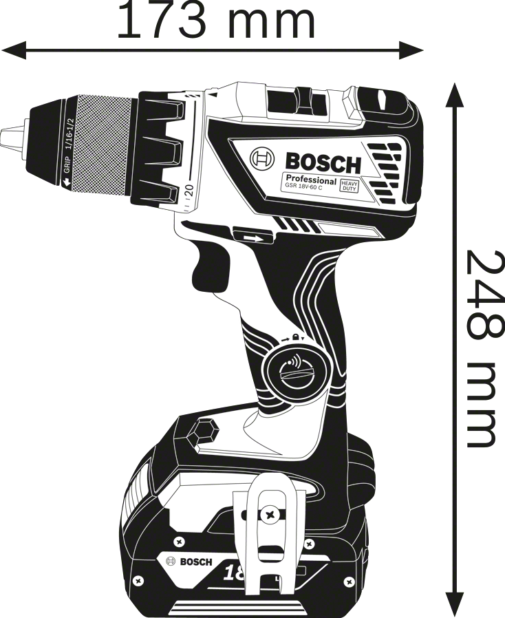 Bosch Professional GSR 18 V-60 C Akku-Bohrschrauber 18 V Loose Body in L-Boxx - 06019G1103