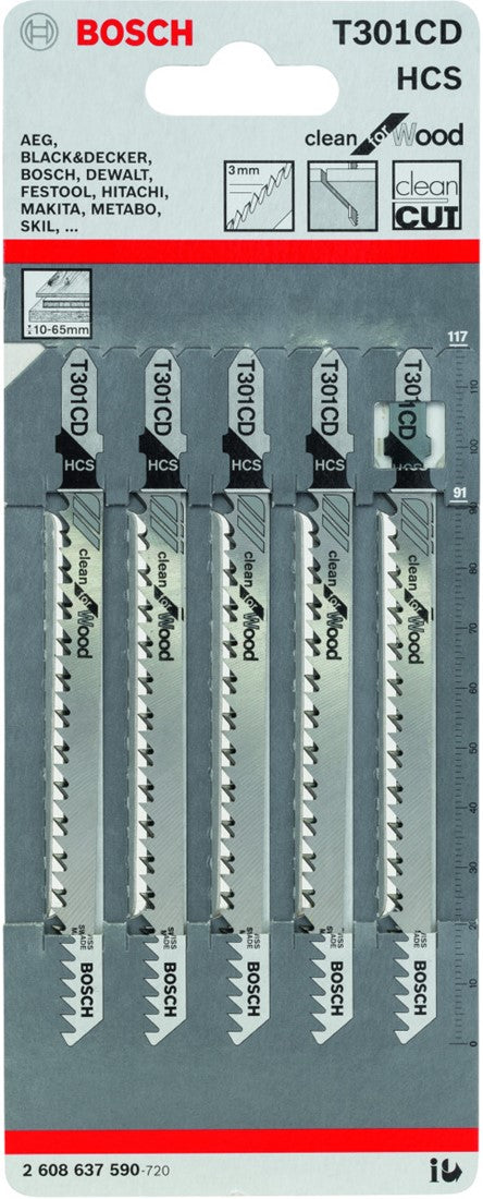 Bosch T 301 CD Decoupeerzaagblad Clean for Wood VE=5 - 2608637590