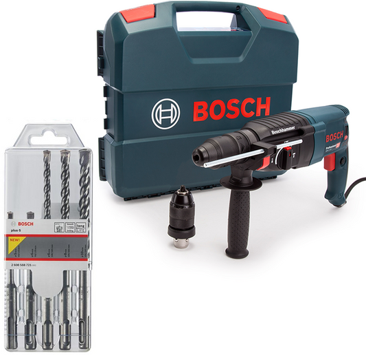 Bosch Blauw GBH 2-26 F Boorhamer 830W in Koffer + 5 SDS-Plus Boren