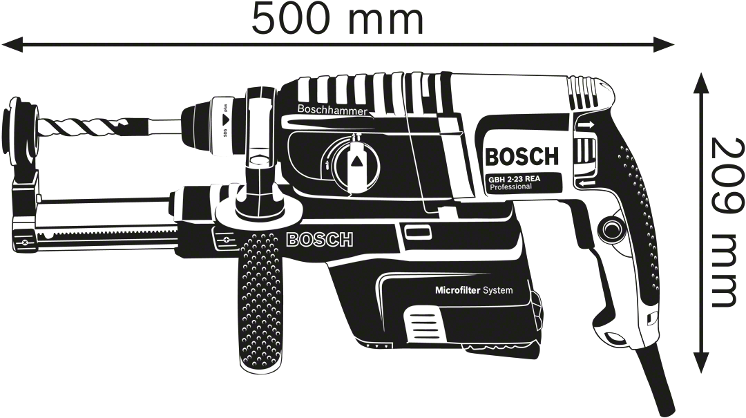 Bosch Professional GBH 2-23 REA Bohrhammer mit Absaugung SDS-PLUS 2,3J 710W 230V - 0611250500