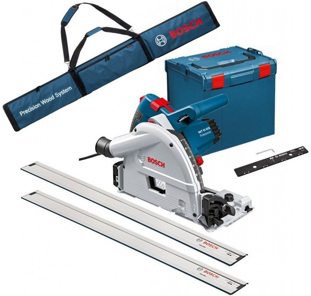 Bosch Blauw GKT 55 GCE Invalzaag 2x Geleiderails + Draagtas voor FSN + Koppelstuk in L-Boxx - 0615990EA8