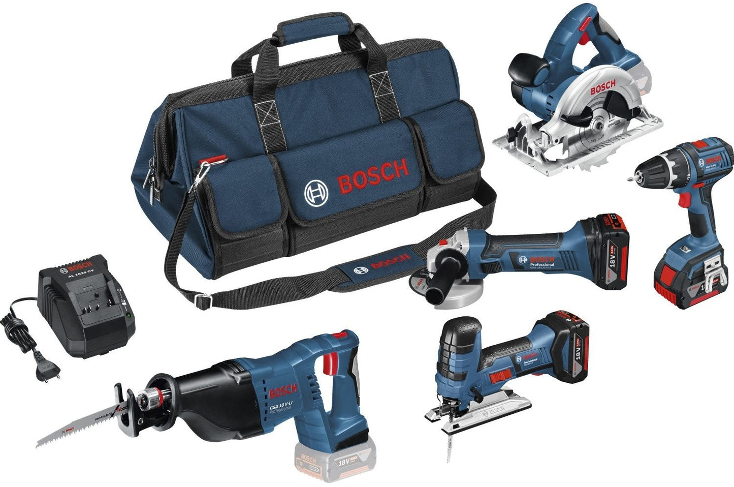 Bosch Blue 5-piece 18V combi set incl. 3 batteries 18V 4.0Ah in bag - 0615990G8E