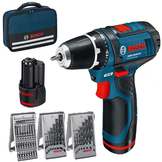 Bosch Blauw GSR 12-2-Li Accuschroefboormachine 12V 2.0Ah Li-ion + 39 Accessoires in Toolbag - 0615990GB0