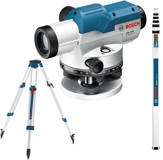 Bosch Blauw GOL 32 D Optisch Waterpastoestel 120m + Statief BT160 + Meetlat GR500 in Koffer