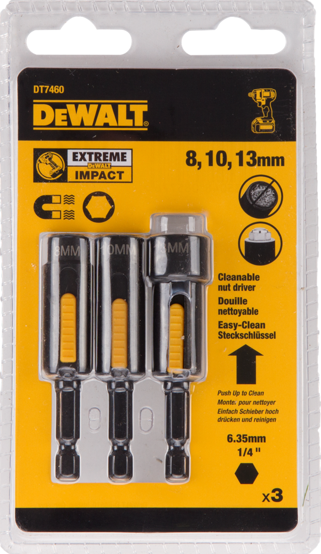 DT7460 IMPACT magnetisch zeskantdop 8, 10, 13 millimeter DEW-DT7460-QZ