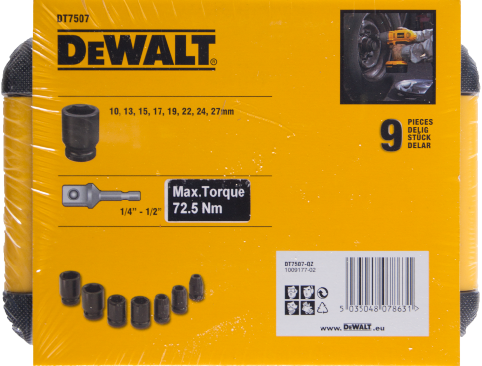 DT7507 Slagmoersleutel doppenset 9-dlg.