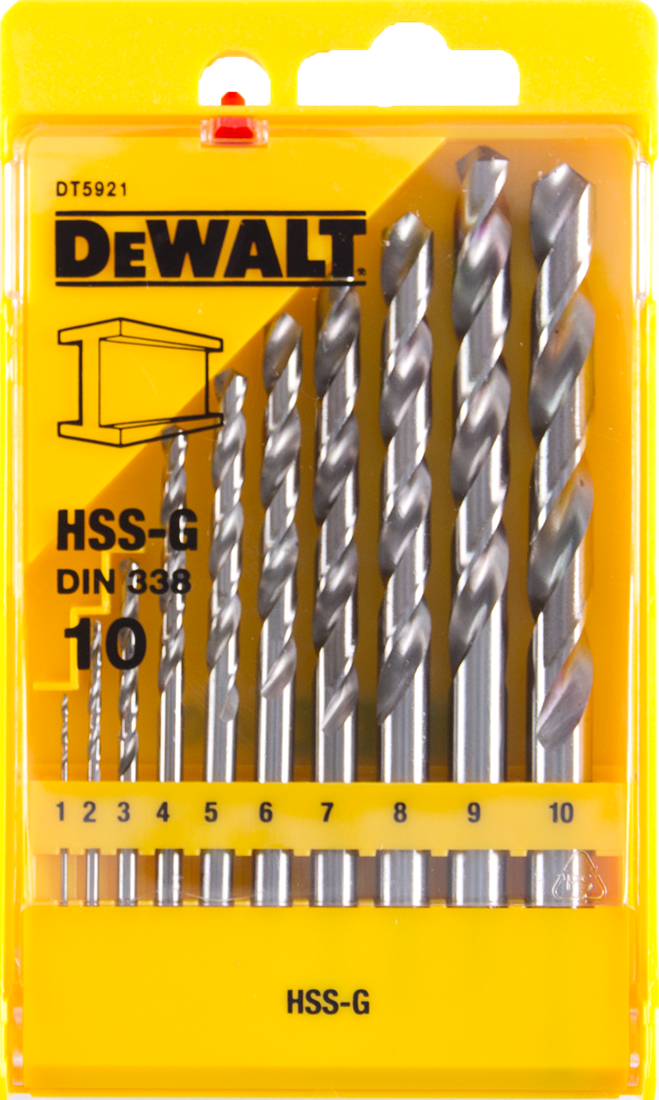 DT5921 10-delige Metaalboor 1-10mm HSS-G in Cassette