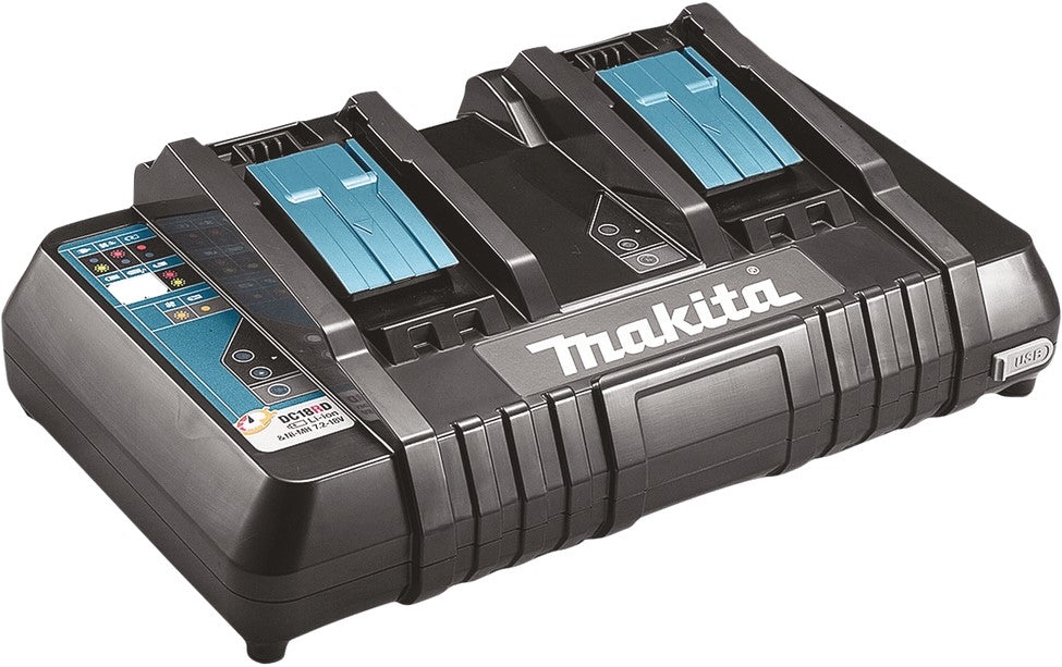 Makita DC18RD 7,2 V - 18 V Li-Ion-Akku-Duo-Ladegerät mit USB-Ladeanschluss - 196933-6